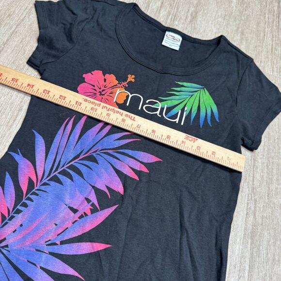 Crazy Shirt Hawaii Womens XS Black Short Sleeve Maui Floral Aloha Scoop Neck - Picture 4 of 6